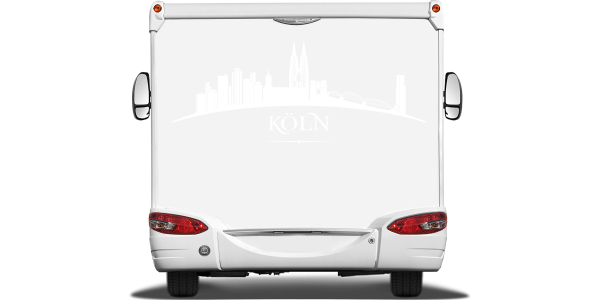 Preview: Aufkleber Fahrzeug Kölner Skyline auf Heck von Wohnmobil oder Wohnwagen - Ansicht Farbauswahl