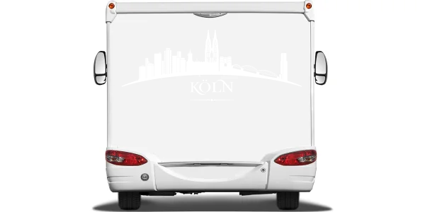 Aufkleber Fahrzeug Kölner Skyline auf Heck von Wohnmobil oder Wohnwagen - Ansicht Farbauswahl