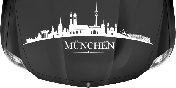 Preview: Autoaufkleber Skyline München auf dunkler Motorhaube - Ansicht Farbauswahl
