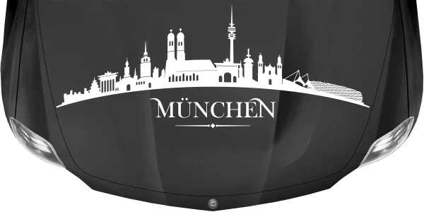 Autoaufkleber Skyline München auf dunkler Motorhaube - Ansicht Farbauswahl