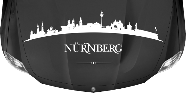 Preview: Autoaufkleber mit der Skyline von Nürnberg auf dunkler Motorhaube - Ansicht Farbauswahl
