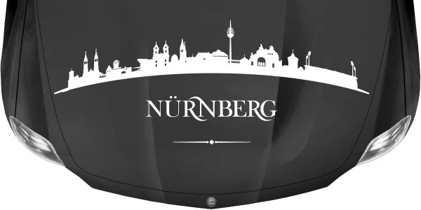 Autoaufkleber mit der Skyline von Nürnberg auf dunkler Motorhaube - Ansicht Farbauswahl
