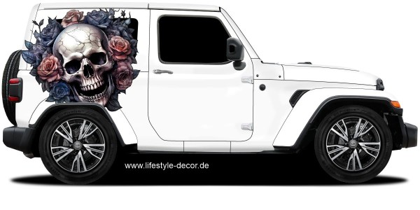 Preview: Autoaufkleber Totenkopf mit Blüten Preview: Autoaufkleber Totenkopf mit Blüten
