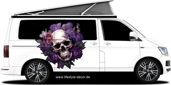 Preview: Autoaufkleber Totenkopf mit Blumen Preview: Autoaufkleber Totenkopf mit Blumen