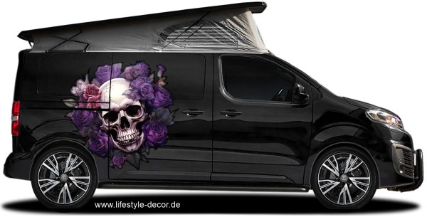 Preview: Autoaufkleber Totenkopf mit Blumen Preview: Autoaufkleber Totenkopf mit Blumen