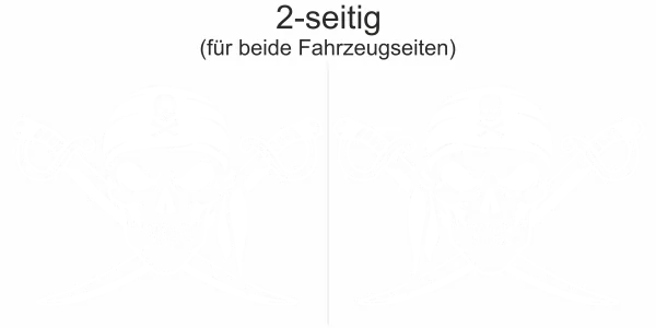 Autoaufkleber Totenkopf mit gekreuzten Säbel - Ansicht zweiseitig für beide Fahrzeugseiten und Farbauswahl