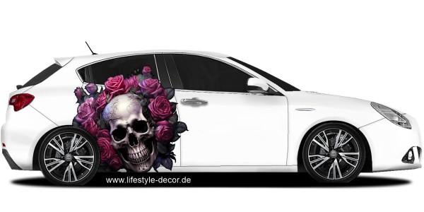 Preview: Autoaufkleber Totenkopf mit Rosen Preview: Autoaufkleber Totenkopf mit Rosen
