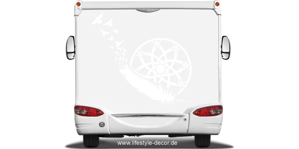 Autodekor mit Traumfänger und Feder auf Heck von Wohnmobil oder Wohnwagen - Ansicht Farbauswahl