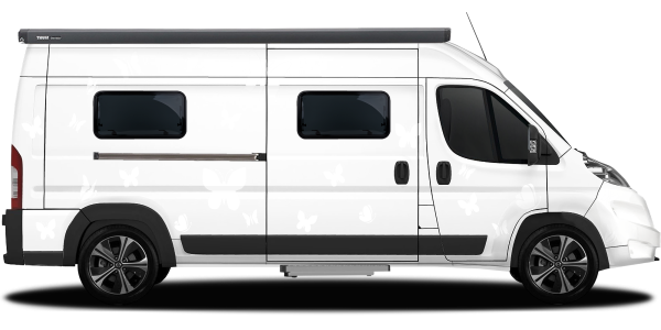 Preview: Autoaufkleber Traumhafte Schmetterlinge Preview: Autoaufkleber Traumhafte Schmetterlinge auf hellem Fiat Ducato - Ansicht Farbauswahl