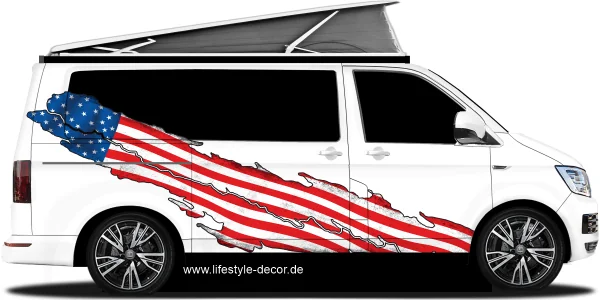 Autoaufkleber USA Flagge auf Fahrzeugseite von Camper