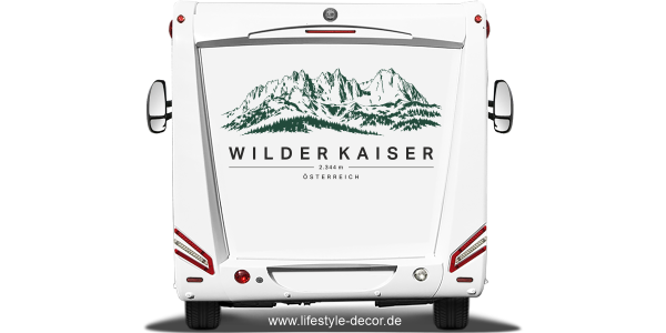 Preview: Autoaufkleber Wilder Kaiser auf Heck von Wohnwagen oder Wohnmobil