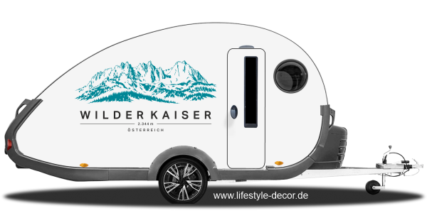 Preview: Autoaufkleber Wilder Kaiser auf Seitenwand von Wohnwagen