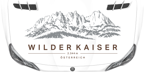 Preview: Autoaufkleber Wilder Kaiser auf heller Motorhaube