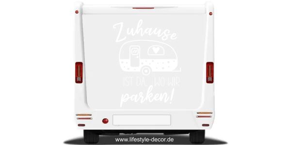 Autoaufkleber Zuhause ist auf hellem Heck eines Wohnmobils - Ansicht Farbauswahl