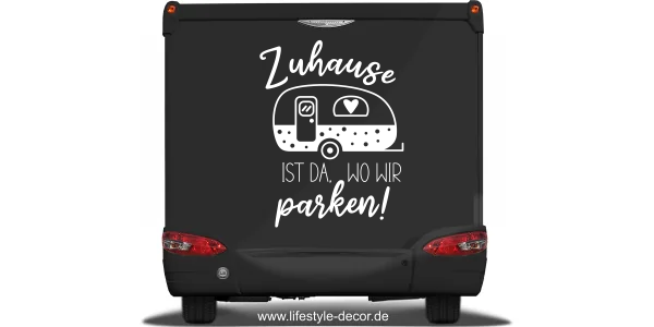 Autoaufkleber Zuhause ist auf dunklem Heck eines Wohnmobils - Ansicht Farbauswahl