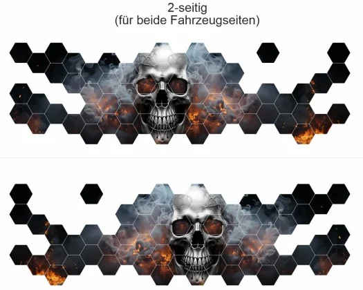 Autodekor Totenkopf in Flammen - Ansicht zweiseitig