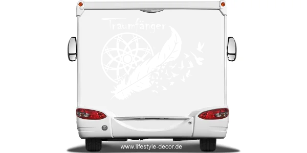 autodekor-traumfaenger-mit-text auf Heck von Wohnmobil oder Wohnwagen - Ansicht Farbauswahl