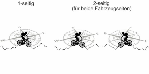 Preview: Autoaufkleber Mountainbike mit Kompass Preview: Autoaufkleber Mountainbike mit Kompass