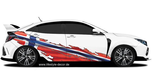 Preview: Autosticker Flagge Norwegens Preview: Autosticker Flagge Norwegens auf Fahrzeugseite von hellem Auto