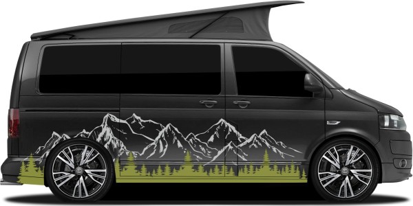 Preview: Autoaufkleber Gebirgskette mit Tannenwald Preview: Autoaufkleber Gebirgskette mit Tannenwald