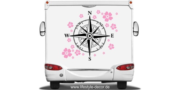 Preview: Autoaufkleber Kompass mit Blumen