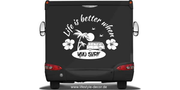 Preview: Autoaufkleber Life ist better when you surf