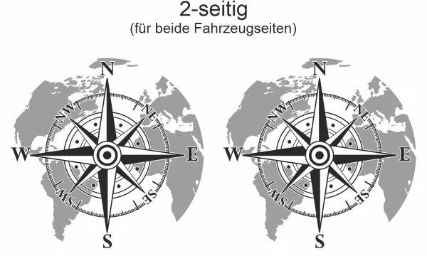 Autoaufkleber Kompass mit Weltkarte