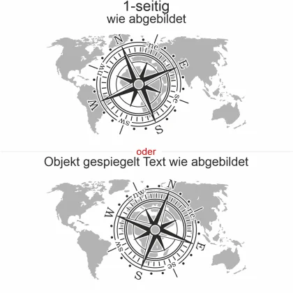 Autosticker Windrose mit Weltkarte - Ansicht Ausrichtung