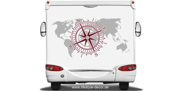 Preview: Autosticker Windrose mit Weltkarte Preview: Autosticker Windrose mit Weltkarte