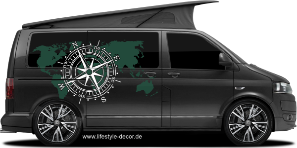 Preview: Autosticker Windrose mit Weltkarte Preview: Autosticker Windrose mit Weltkarte