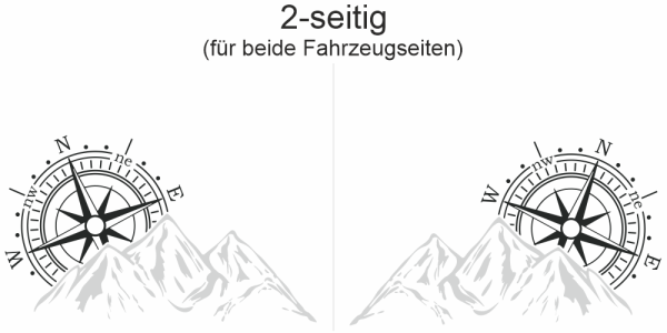 Preview: Autoaufkleber Bergkette mit Windrose
