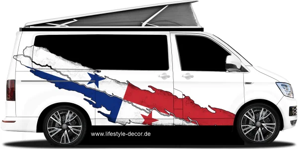 Autoaufkleber mit der Fahne von Panama auf Fahrzeugseite von Camper