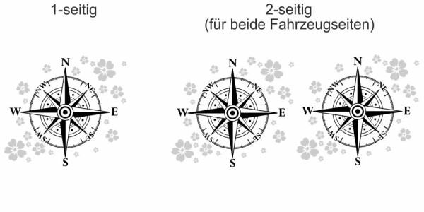 Preview: Autoaufkleber Kompass mit Blumen