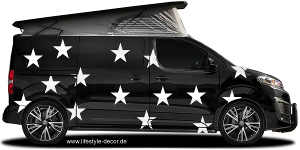 Autovinyl Sterne auf dunklem Camper - Ansicht Farbauswahl