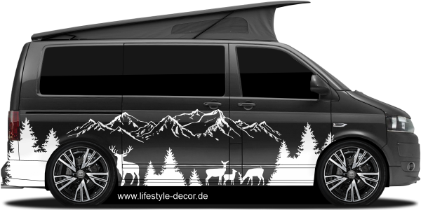 Preview: Bergpanorama Wald und Rotwild für Wohnmobil Preview: Bergpanorama Wald und Rotwild für Wohnmobil