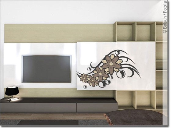 Preview: Buntes Möbeltattoo Blütenzauber mit Perlen