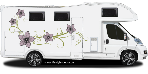Bunter Aufkleber Blumenranke auf hellem Wohnmobil