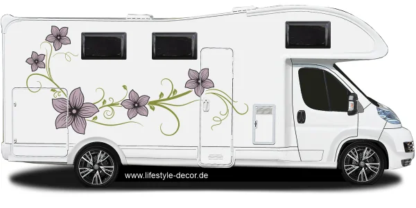 Bunter Aufkleber Blumenranke auf hellem Wohnmobil