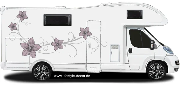 Bunter Aufkleber Blumenranke auf hellem Wohnmobil
