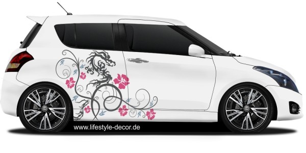 Preview: Bunter Autoaufkleber Ornament Styling Drachen