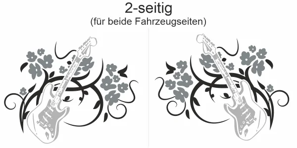 Bunter-Autoaufkleber-Rock-Love-Gitarre - Ansicht zweiseitig für beide Fahrzeugseiten