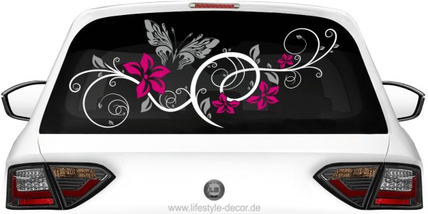 Preview: Bunter Aufkleber Ornament Styling Falter auf Heckscheibe