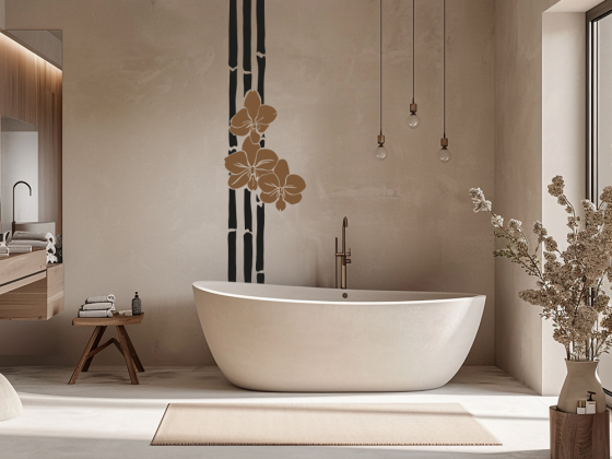 Preview: Buntes Wandtattoo Bambus mit Orchidee