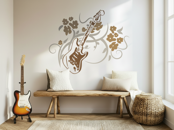Preview: Buntes Wandtattoo Rock Love Gitarre