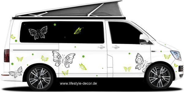 Preview: Camper Aufkleber Set Falter Preview: Camper Aufkleber Set Falter auf hellem Campervan