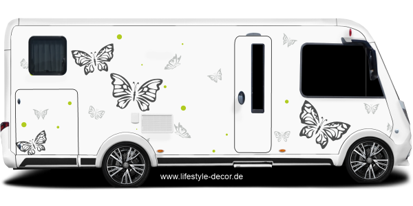 Preview: Camper Aufkleber Set Falter Preview: Camper Aufkleber Set Falter auf hellem Wohnmobil
