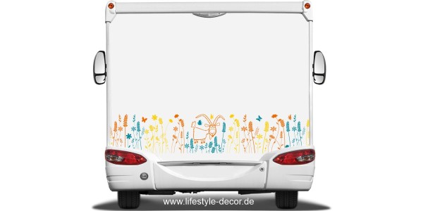 Preview: Bunte Blumenwiese als Aufkleber für Camper und Wohnmobile auf dem Heck