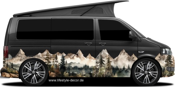 Preview: Camperdekor Aquarell Berglandschaft auf dunklem Fahrzeug