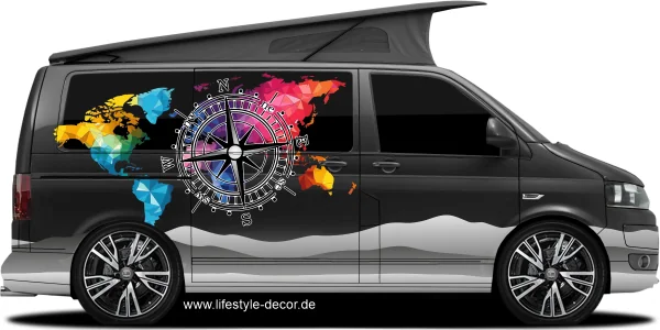 Campingdekor farbige Weltkarte mit Kompassrose