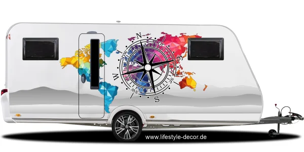 Campingdekor farbige Weltkarte mit Kompassrose